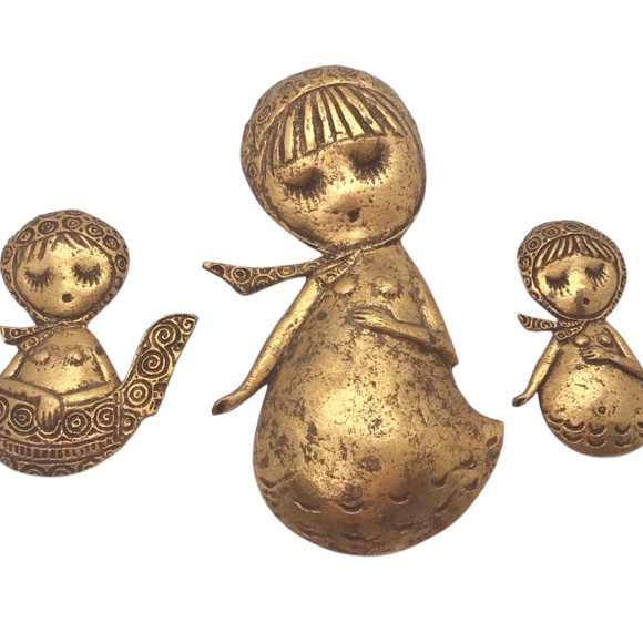 Vintage Burwood Style Gold Tone Wall Plaques – Cute Mid Century Modern Girl - Picture 2 of 15